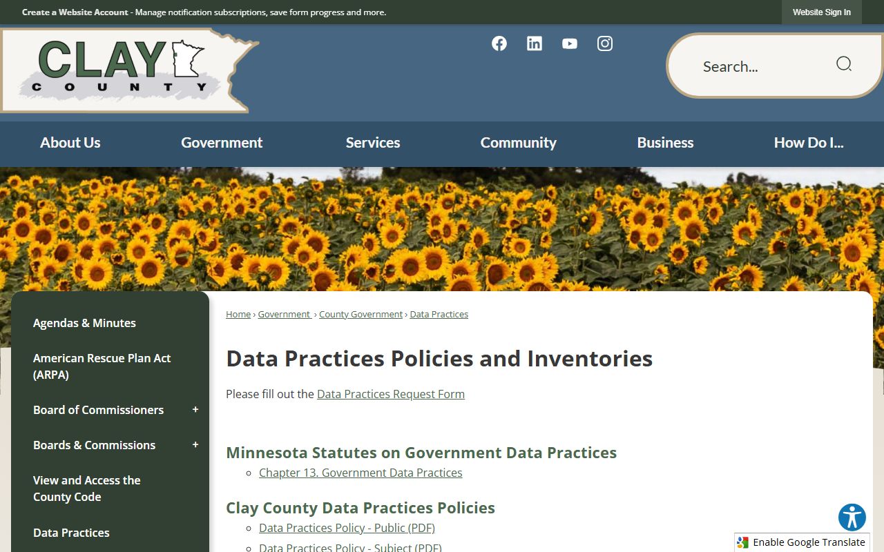 Clay County booking photo records request data practices